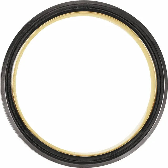 18K Yellow Gold PVD &amp; Black PVD Tungsten 7 mm Beveled-Edge Grooved Comfort-Fit Band – Size 10