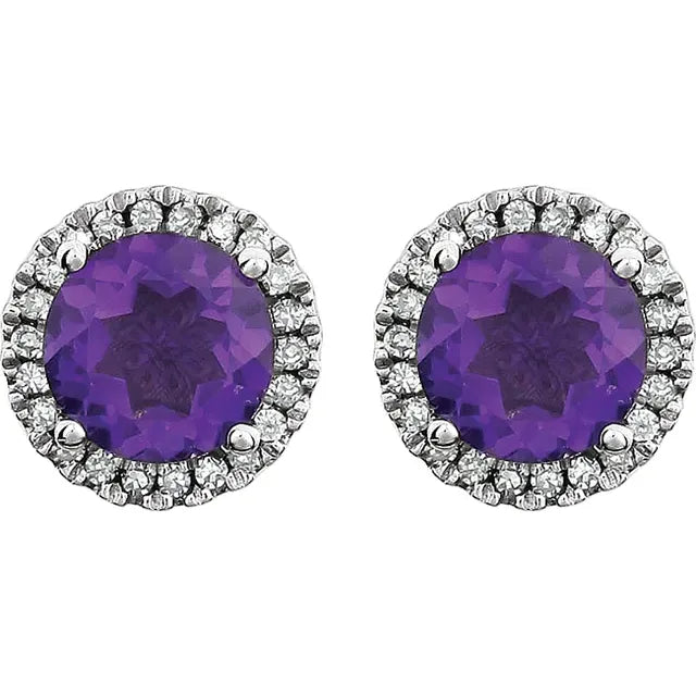 Natural Amethyst & 1/8 CTW Natural Diamond Earrings