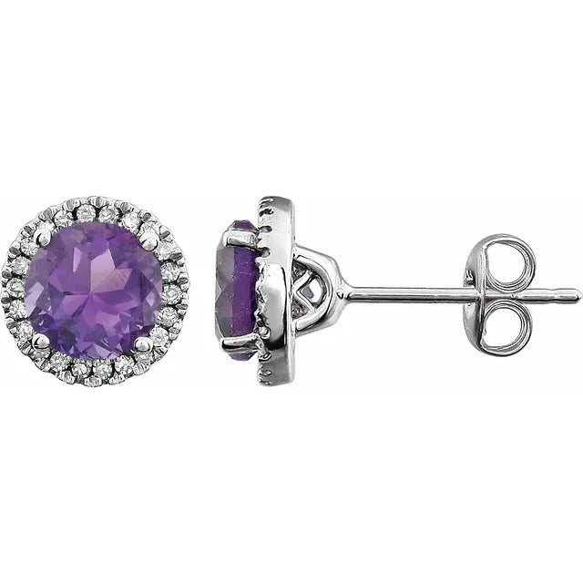 Natural Amethyst & 1/8 CTW Natural Diamond Earrings