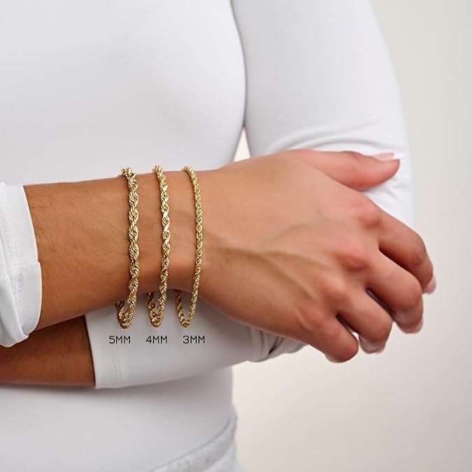 10K Gold Rope Chain Bracelet for Men & Women - DIAMOND FACTORY