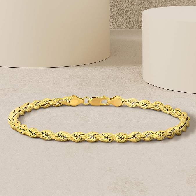 10K Gold Rope Chain Bracelet for Men & Women - DIAMOND FACTORY
