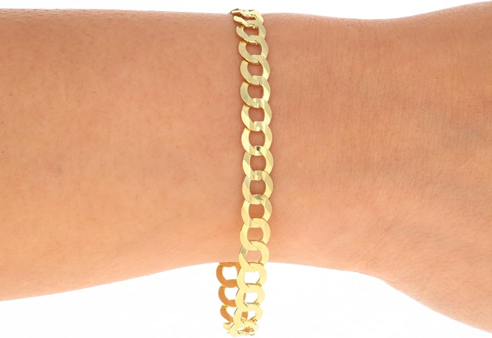 10K Real Yellow Gold Solid 3MM Cuban Curb Link Chain Bracelet - DIAMOND FACTORY