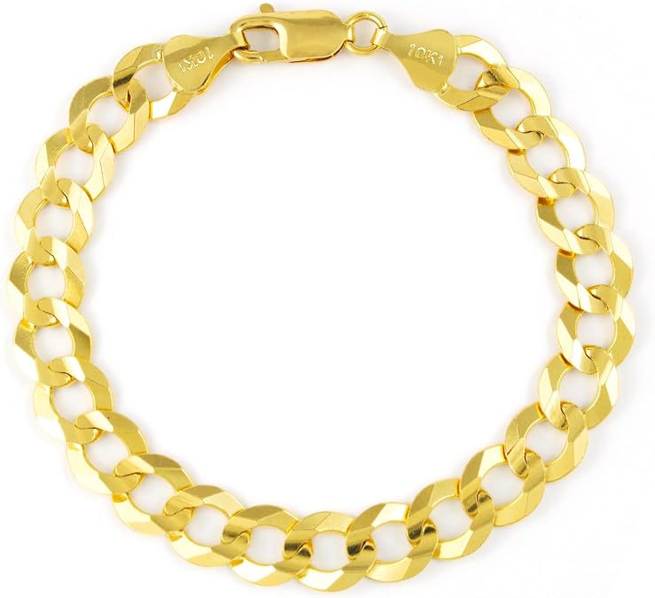 10K Real Yellow Gold Solid 4MM Cuban Curb Link Chain Bracelet - DIAMOND FACTORY