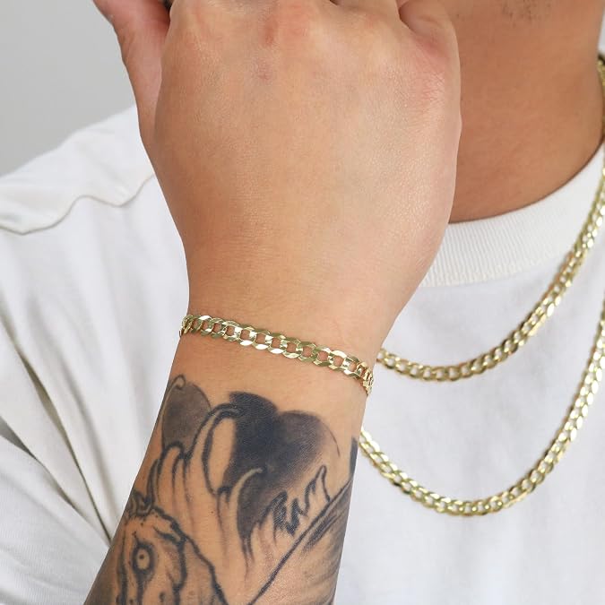 10K Real Yellow Gold Solid 4MM Cuban Curb Link Chain Bracelet - DIAMOND FACTORY