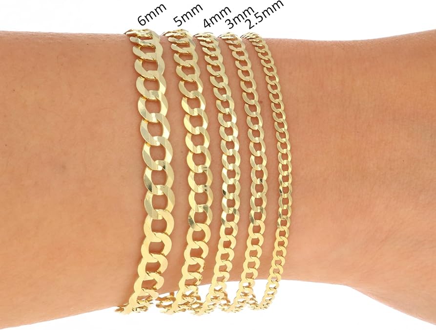 10K Real Yellow Gold Solid 4MM Cuban Curb Link Chain Bracelet - DIAMOND FACTORY