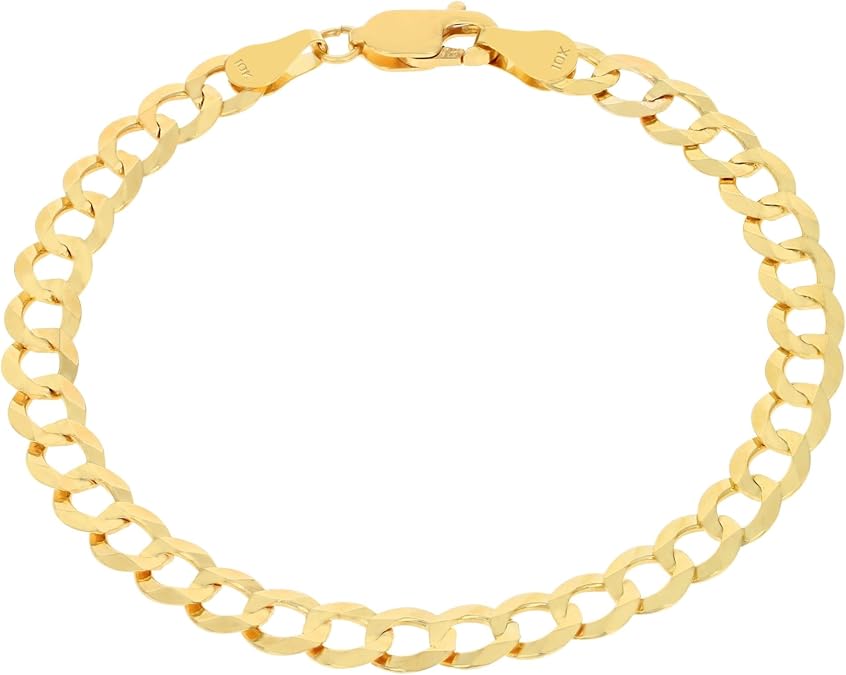 10K Real Yellow Gold Solid 5MM Cuban Curb Link Chain Bracelet - DIAMOND FACTORY