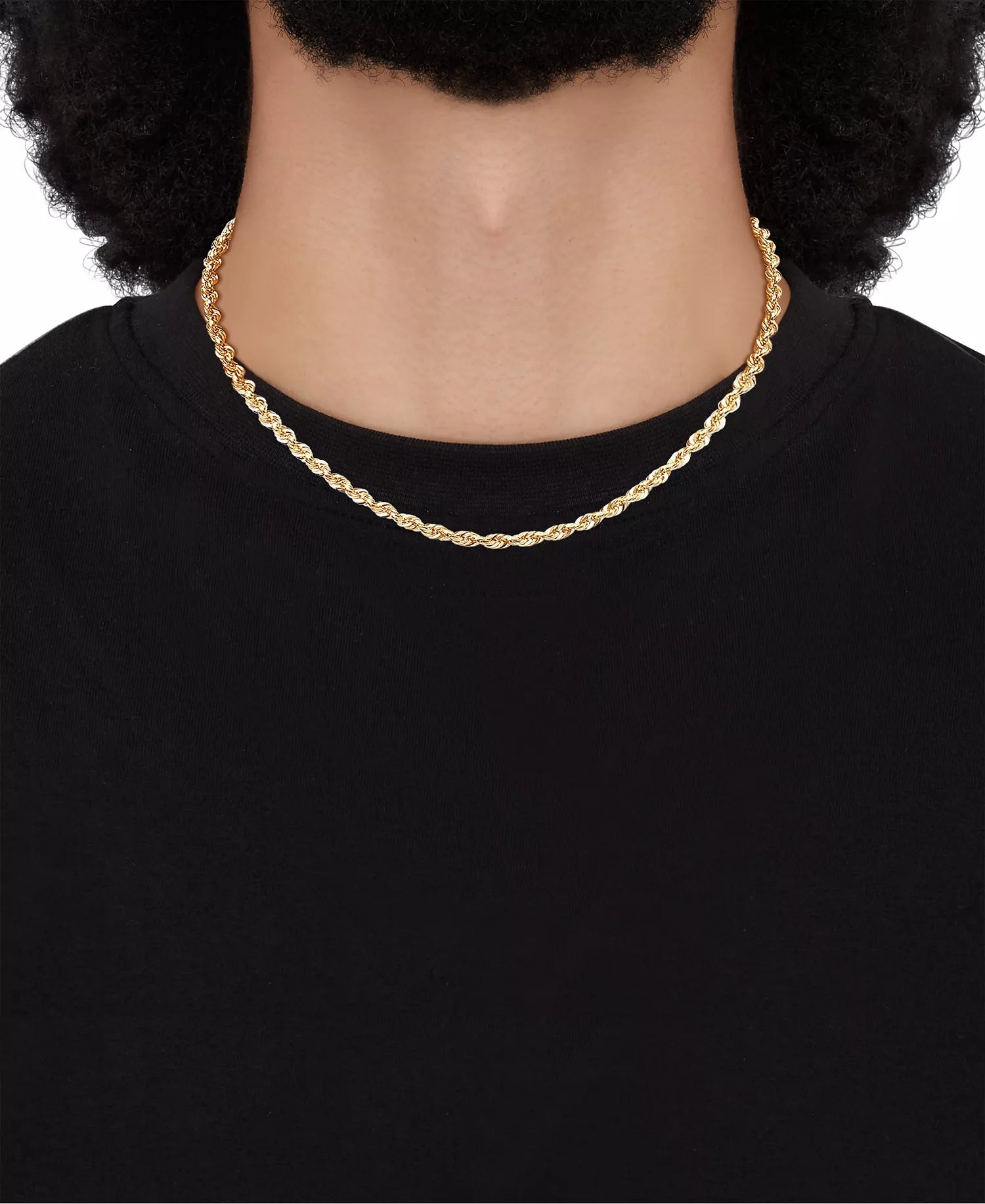 10K Yellow Gold 3mm Hollow Rope Chain - DIAMOND FACTORY