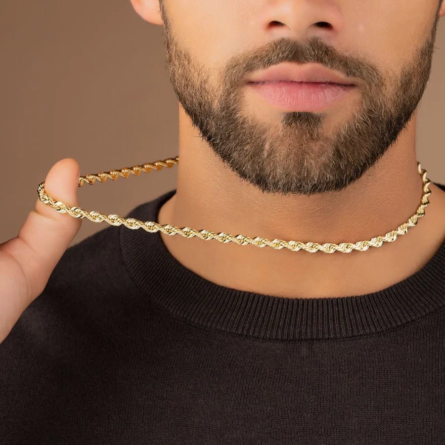 10K Yellow Gold 4mm Hollow Rope Chain - DIAMOND FACTORY