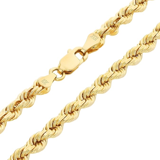 10k Yellow Gold 4mm Rope Chain Diamond Cut Bracelet (7"-9") Italian Jewelry for Men & Women - DIAMOND FACTORY