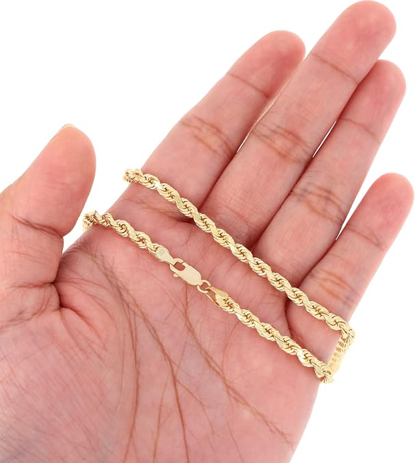 10k Yellow Gold 4mm Rope Chain Diamond Cut Bracelet (7"-9") Italian Jewelry for Men & Women - DIAMOND FACTORY