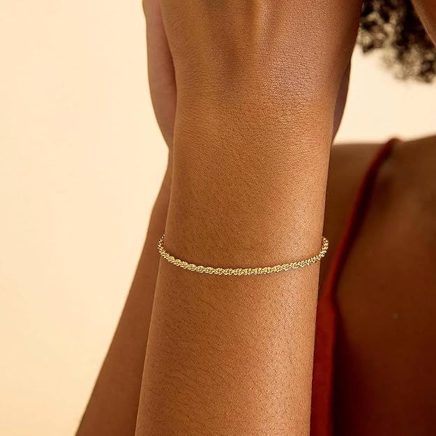 10KT Gold Chains Bracelet 3mm for Men & Women Twisted Rope Chain Bracelet - DIAMOND FACTORY