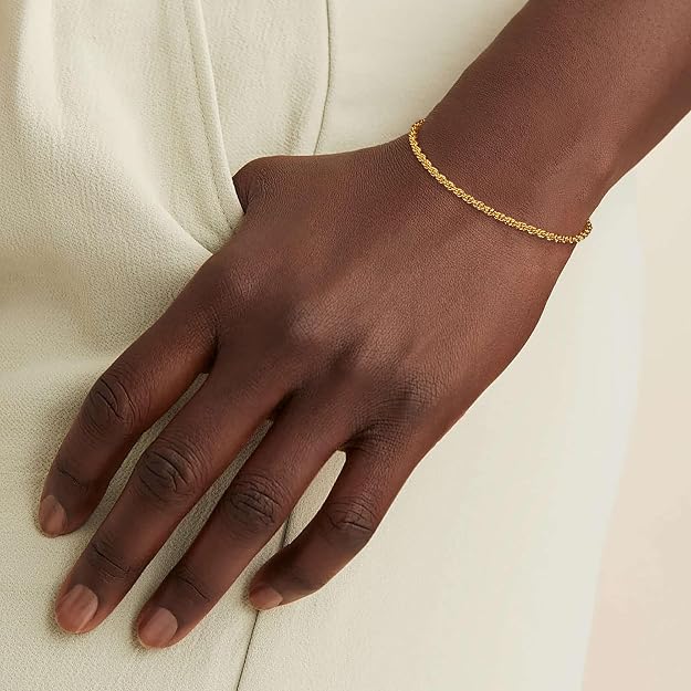 10KT Gold Chains Bracelet 3mm for Men & Women Twisted Rope Chain Bracelet - DIAMOND FACTORY