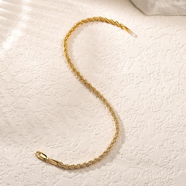 10KT Gold Chains Bracelet 3mm for Men & Women Twisted Rope Chain Bracelet - DIAMOND FACTORY