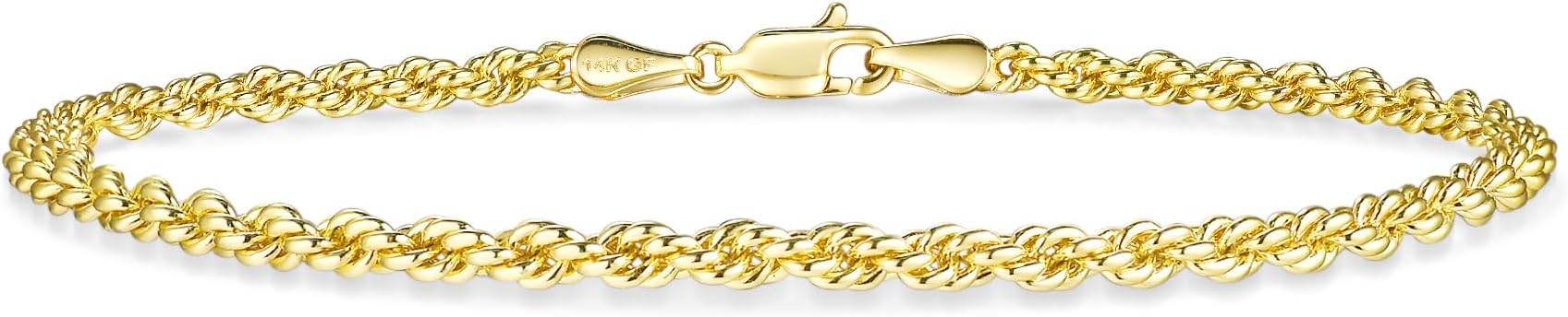 10KT Gold Chains Bracelet 3mm for Men & Women Twisted Rope Chain Bracelet - DIAMOND FACTORY
