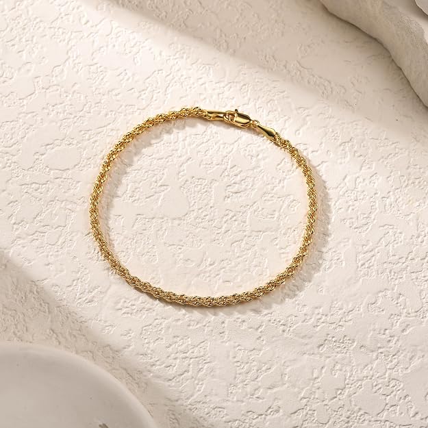 10KT Gold Chains Bracelet 3mm for Men & Women Twisted Rope Chain Bracelet - DIAMOND FACTORY