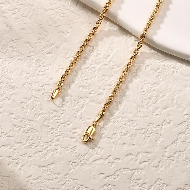 10KT Gold Chains Bracelet 3mm for Men & Women Twisted Rope Chain Bracelet - DIAMOND FACTORY