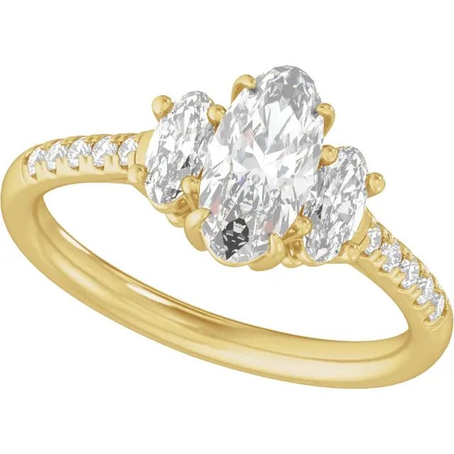 14K Gold 1 1/2 CTW Lab-Grown Diamond Three-Stone Engagement Ring - DIAMOND FACTORY