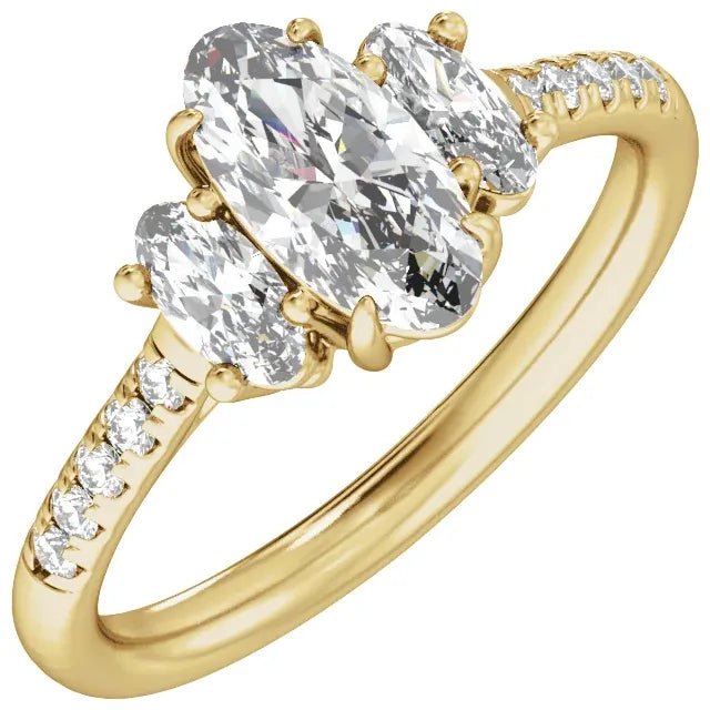 14K Gold 1 1/2 CTW Lab-Grown Diamond Three-Stone Engagement Ring - DIAMOND FACTORY