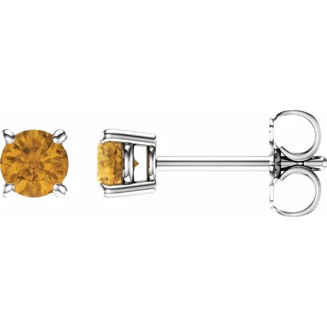 14K White Gold 4 mm Natural Citrine Earrings - DIAMOND FACTORY