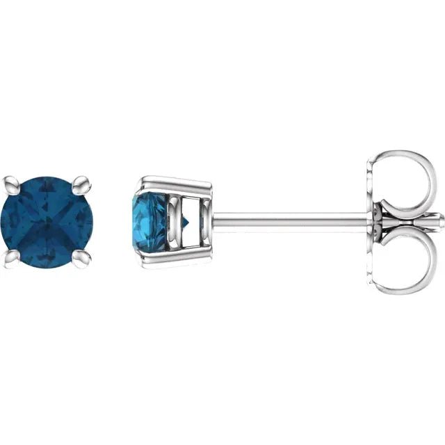 14K White Gold 4 mm Natural London Blue Topaz Earrings - DIAMOND FACTORY