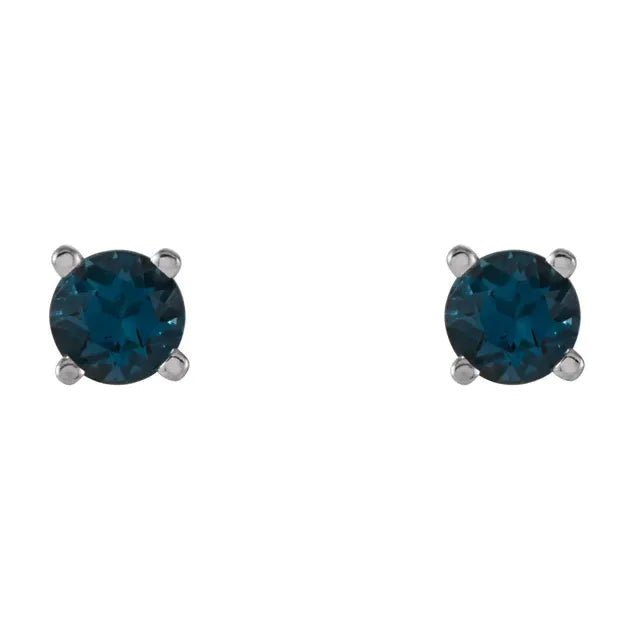 14K White Gold 4 mm Natural London Blue Topaz Earrings - DIAMOND FACTORY
