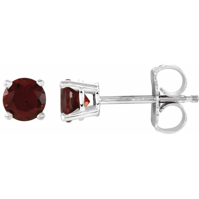 14K White Gold 4 mm Natural Mozambique Garnet Earrings - DIAMOND FACTORY