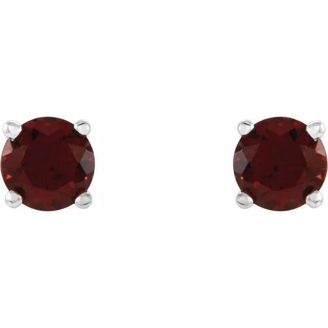 14K White Gold 4 mm Natural Mozambique Garnet Earrings - DIAMOND FACTORY