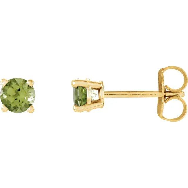14K Yellow Gold 4 mm Natural Peridot Earrings - DIAMOND FACTORY