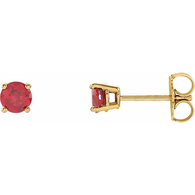 14K Yellow Gold 4 mm Natural Ruby Earrings - DIAMOND FACTORY