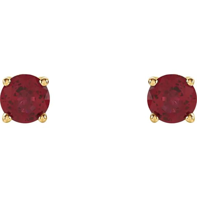 14K Yellow Gold 4 mm Natural Ruby Earrings - DIAMOND FACTORY