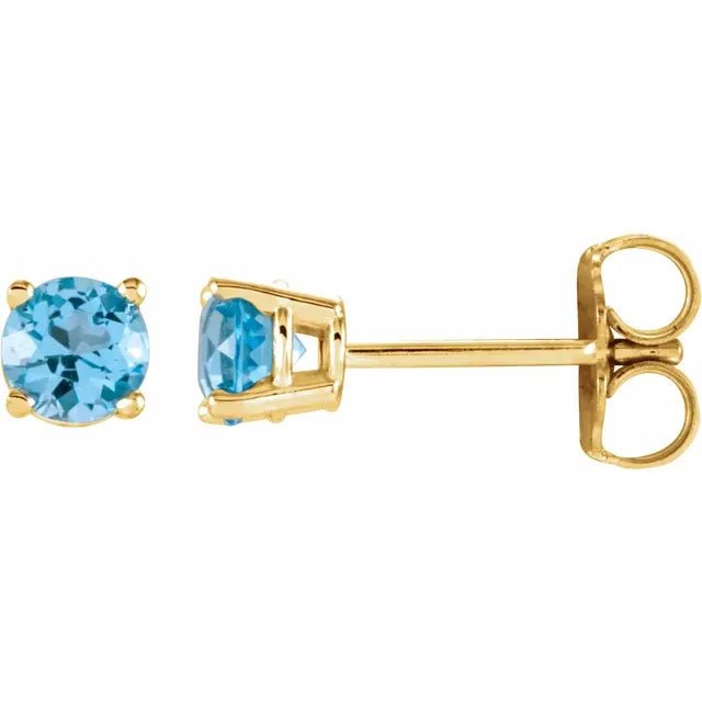 14K Yellow Gold 4 mm Natural Sky Blue Topaz Earrings - DIAMOND FACTORY
