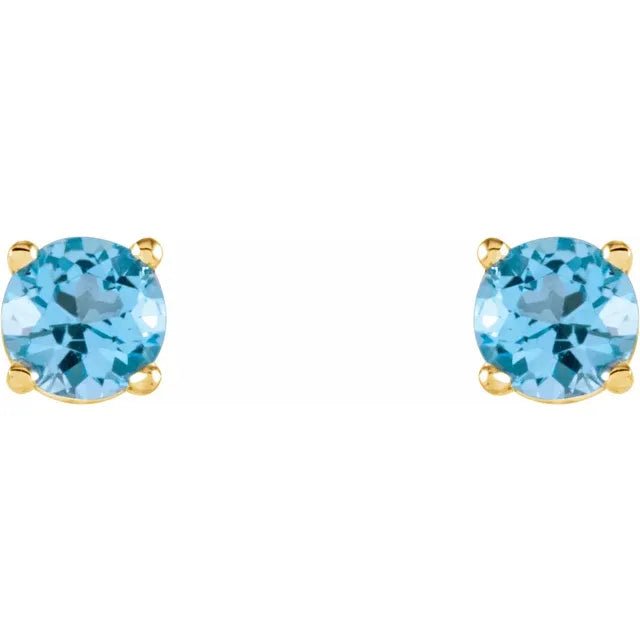 14K Yellow Gold 4 mm Natural Sky Blue Topaz Earrings - DIAMOND FACTORY