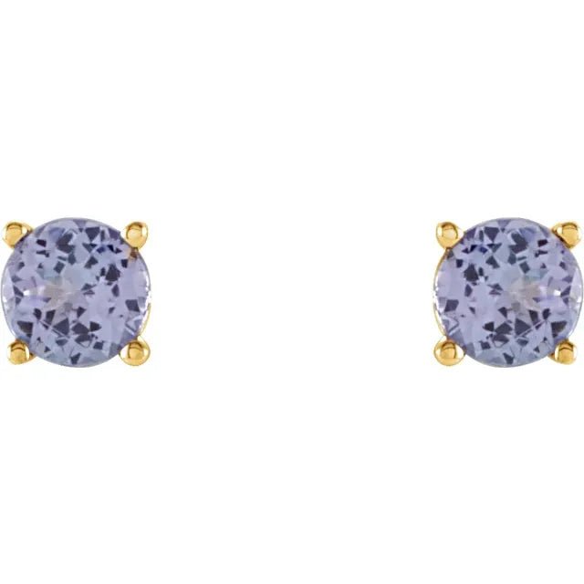 14K Yellow Gold 4 mm Natural Tanzanite Earrings - DIAMOND FACTORY