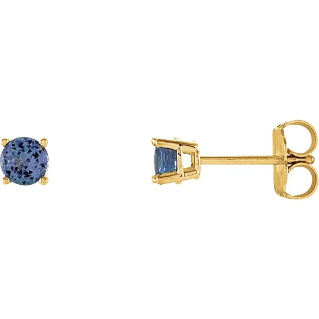 14K Yellow Gold 4 mm Natural Tanzanite Earrings - DIAMOND FACTORY