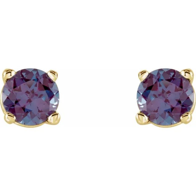 14K Yellow Gold 4mm Lab-Grown Alexandrite Stud Earrings - DIAMOND FACTORY