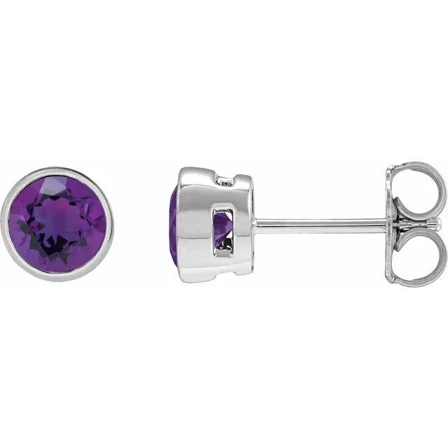 14K White Gold 5 mm Natural Amethyst Stud Earrings
