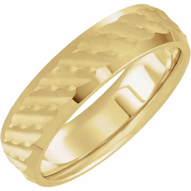 Yellow Gold 6mm Patterned Comfort-Fit Wedding Band