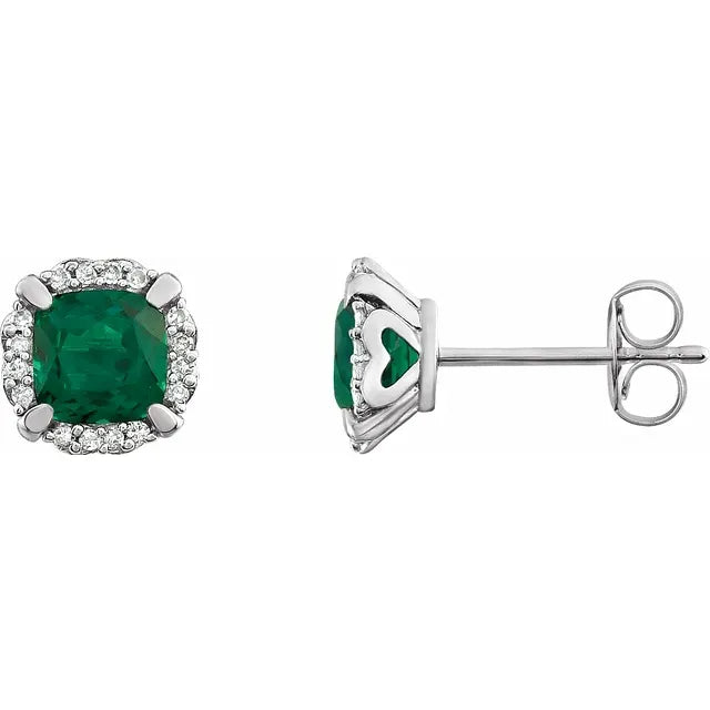 14K White Gold Lab-Grown Emerald & 1/10 CTW Natural Diamond Earrings