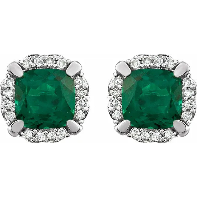 14K White Gold Lab-Grown Emerald & 1/10 CTW Natural Diamond Earrings