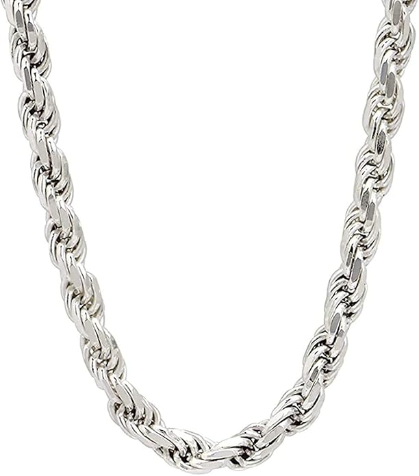 925 Sterling Silver 6mm Solid Italian Rope Diamond Chain Necklace 4 mm