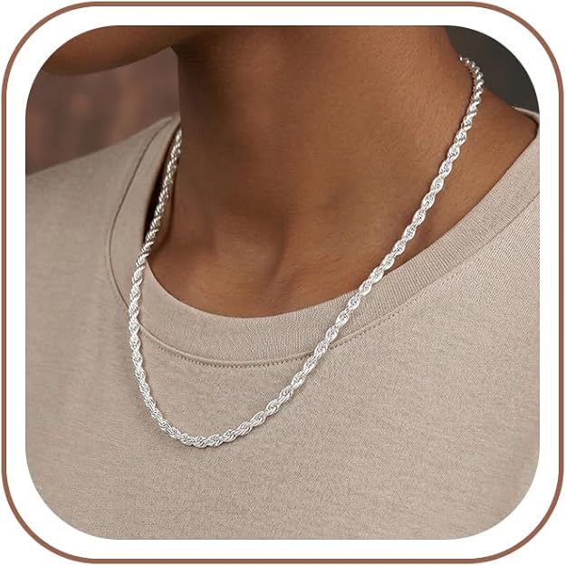 925 Sterling Silver Chain Necklace for Women - 2.5mm 925 Sterling Silver Twisted Rope Chain Necklace