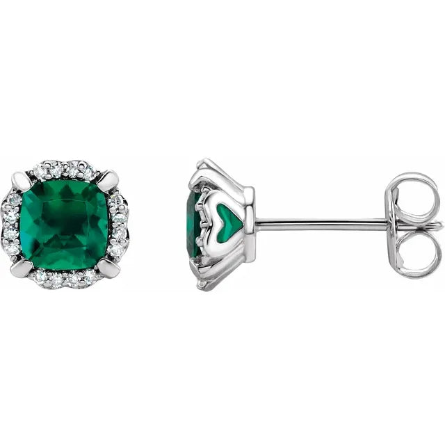 14K White Gold Lab-Grown Emerald & 1/10 CTW Natural Diamond Earrings