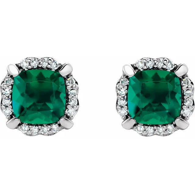 14K White Gold Lab-Grown Emerald & 1/10 CTW Natural Diamond Earrings