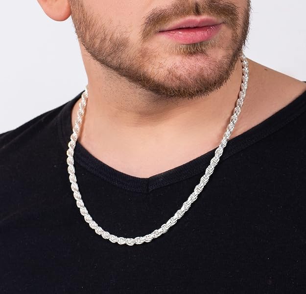 925 Sterling Silver 6mm Solid Italian Rope Diamond Chain Necklace 4 mm