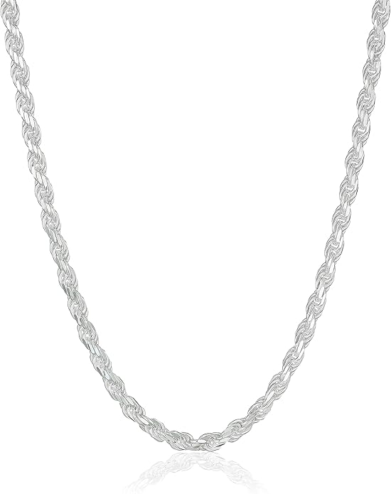 Sterling Silver Diamond Cut Rope Chain Necklace 1.5mm