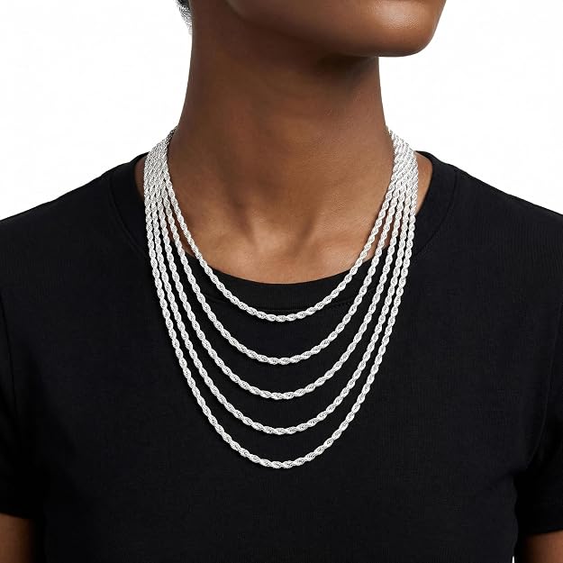 925 Sterling Silver Chain Necklace for Women - 2.5mm 925 Sterling Silver Twisted Rope Chain Necklace