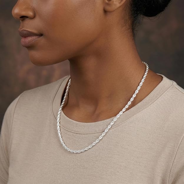925 Sterling Silver Chain Necklace for Women - 2.5mm 925 Sterling Silver Twisted Rope Chain Necklace