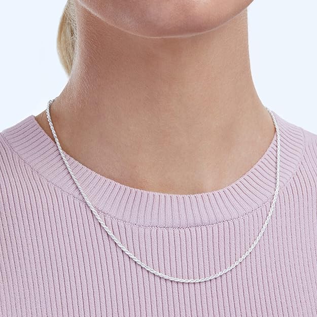 Sterling Silver Diamond Cut Rope Chain Necklace 1.5mm