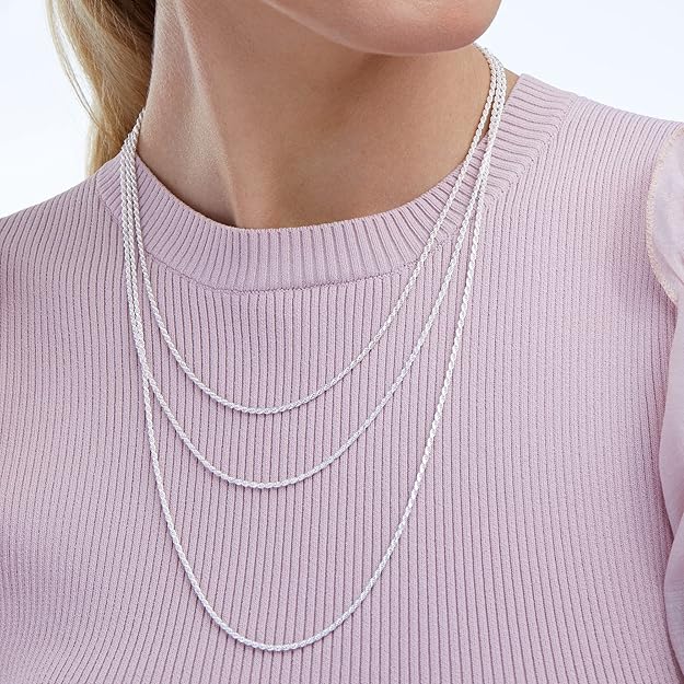 Sterling Silver Diamond Cut Rope Chain Necklace 1.5mm