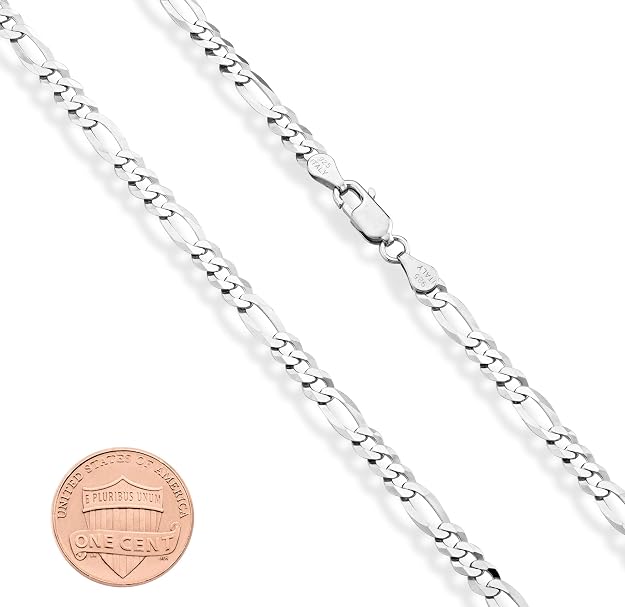 925 Sterling Silver 4mm Italian Diamond-Cut Figaro Link Chain Bracelet for Men & Women - DIAMOND FACTORY